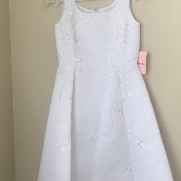 Special Occasion Dress Communion Wedding Satin Finish with Sequins NEW w Tags - Picture 1 of 6